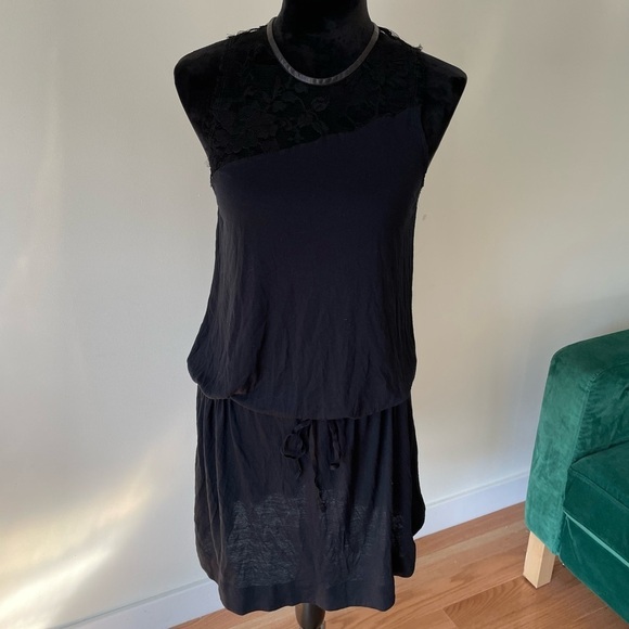 A.L.C. Black Micromodal Asymmetric Lace Panel Blouson Sleeveless Dress Size S - Picture 1 of 10